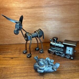 Donkey Train Engine SeaBird Metal Art Sculptures Small Paper Weight Figurines